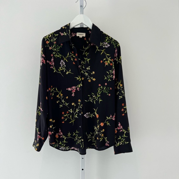 L’AGENCE BLACK FLORAL SILK SHIRT SIZE MEDIUM NWOTS! - Picture 4 of 12